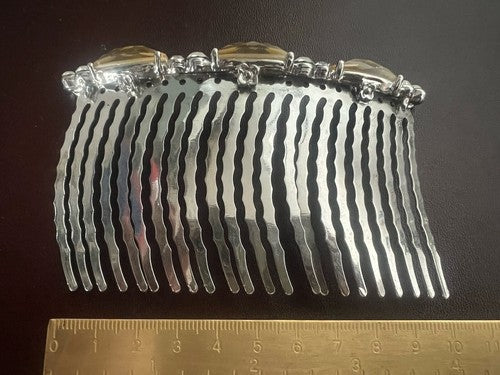 🔴 Fermaglio PETTINESSA di metallo argentato decori pietre originale ART DECO'