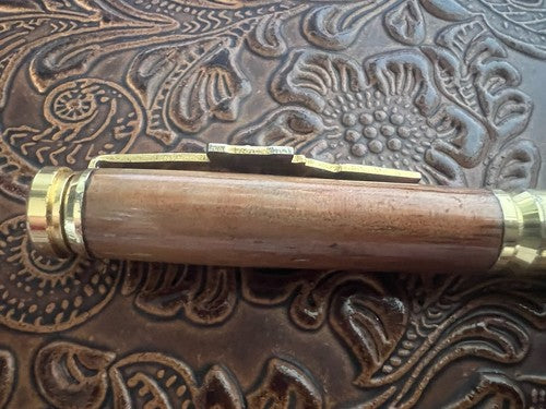 Red Ballpoint Pen RAIN HUNTER Metal And Wood With Vintage Cartridge