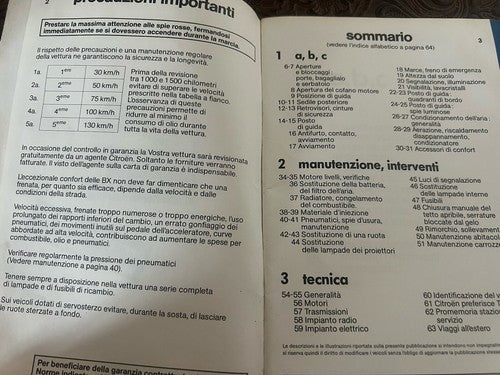 Citroen BX 19 Livret Voiture Utilisation et Entretien Italien Original Vintage