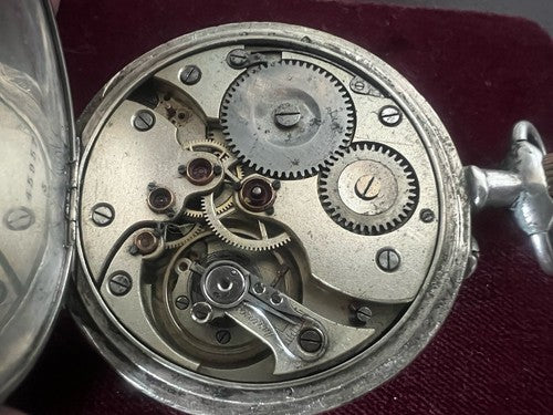 🔴 Orologio tasca uomo ARGENTO 800 cesellato funziona antico inizi 900