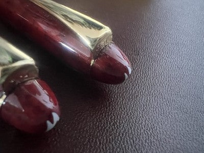 🔴 MONTEFIORE penna a sfera e roller lacca rossa marmorizzata scrivono vintage
