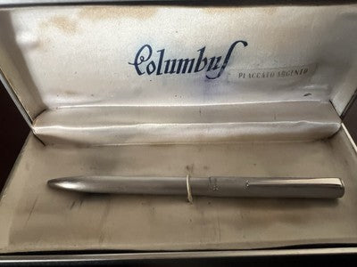 🔴 COLUMBUS penna sfera cromata satinata profili lucidi a scatto scrive vintage