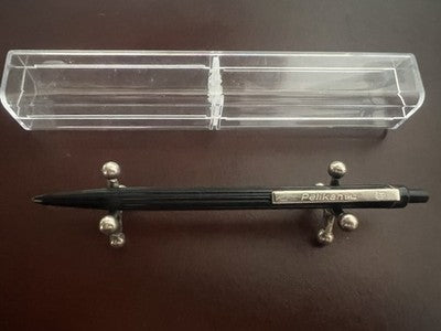 🔴 PELIKAN penna sfera PELIKAnina nera cromata a scatto scrive vintage