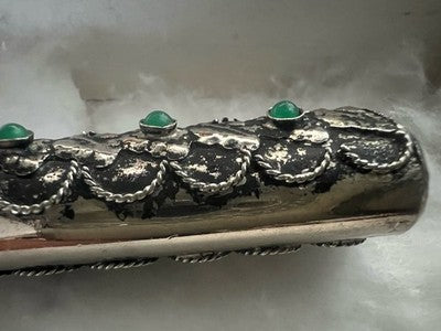 🔴 Penna a sfera vintage PLACCATA ARGENTO pietre cabochon verdi lavorazione mano