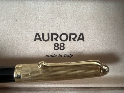 Aurora Rollerball Pen 88 Gold Striped Cap Black Body Warranty 