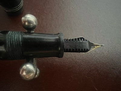 Ancla Lápiz Pluma Fuente Celuloide Negro de Mármol Carga Palanca Vintage