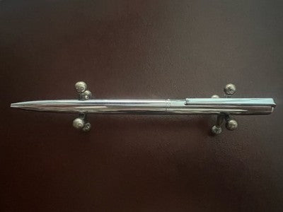 Grand-Mère Stylo-Plume Sphère Chrome Métal Brillant Italie Écrit Vintage ‘70