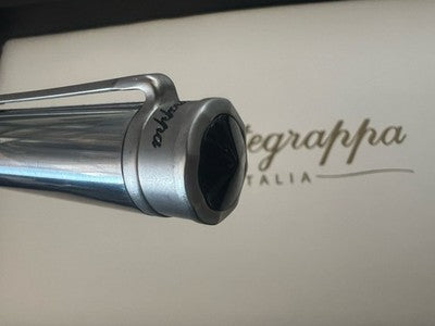 🔴 MONTEGRAPPA penna sfera Parola Slim acciaio satinato e resina nera sfera NOS