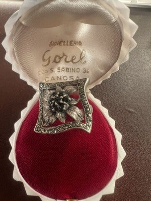 🔴 Anello donna ARGENTO 925 floreale marcassiti misura 18 vintage