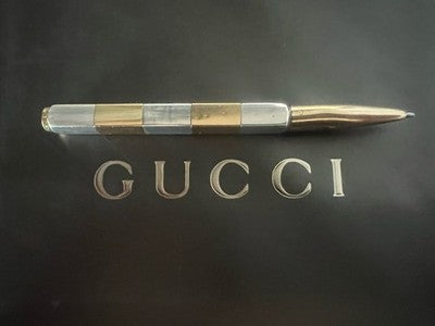Gucci Stylo-Plume Sphère Argent 925 Plaqué Or Section Carré Écrit Vintage