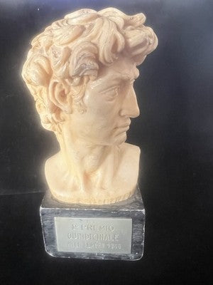 🔴 Statua SANTINI busto David scultura marmo giallo ambrato h 15 vintage 1966