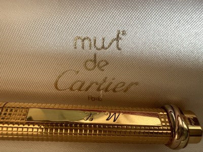 🔴 CARTIER Vendome GODRON vergoldeter MC rot-weißer Kugelschreiber 