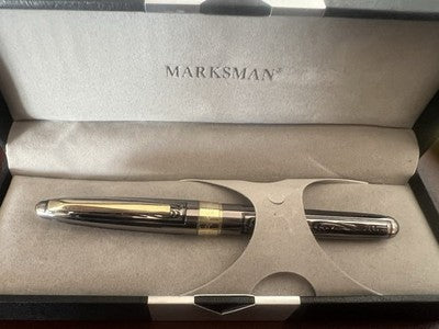 🔴 MARKSMAN penna stilografica metallo cesellato canna di fucile vintage