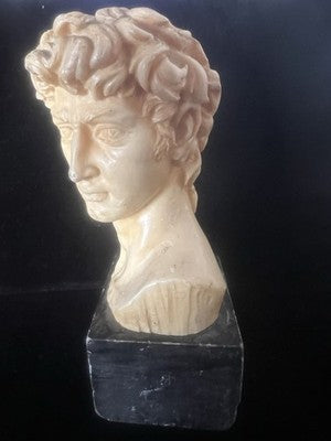Statue Santini Bust David Sculpture Marble Yellow Amber H 15 Vintage 1966
