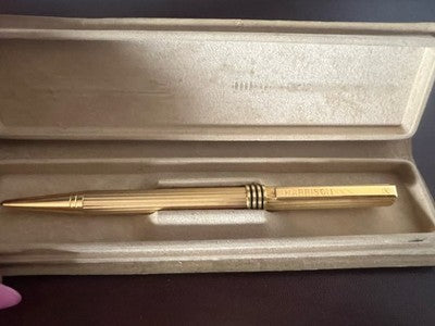 🔴 HARRISON penna a sfera dorata rigata clip incisa astuccio vintag