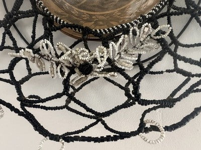 🔴 SAINT TERESA copper engraving curved glass microbead embroidery antique 1800 