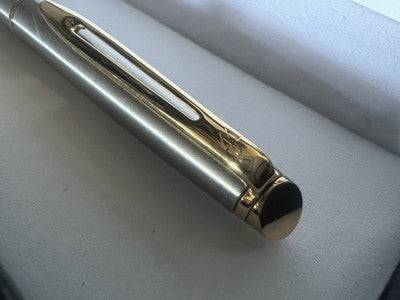 🔴 WATERMAN penna sfera Hemisphere cromata profili dorati scrive