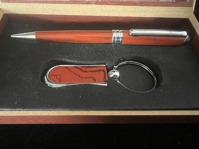 🔴 NIJI Kugelschreiber aus Kirschholz mit Schlüsselanhänger-Etui, Vintage, NOS 