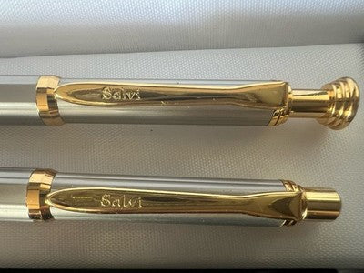 🔴 Penna sfera e roller SALVI metallo finitura effetto titanio dorato set
