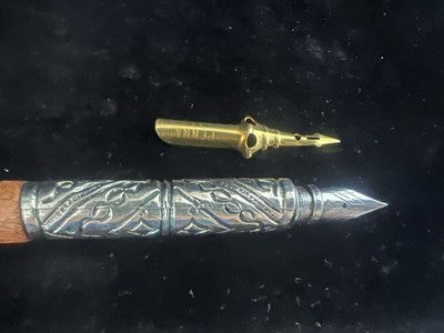 🔴 Penna stilografica LEGNO tornito da calamaio cesellata con pennini vintage