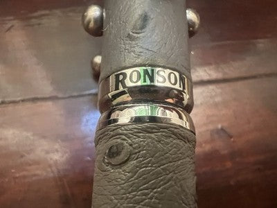 🔴 RONSON ballpoint pen gray leather hand-stitched rotation vintage NOS 