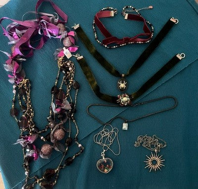 Halsketten Vintage Modeschmuck Anhänger Perlen Samt Ketten Jahre '70/'90 N. 