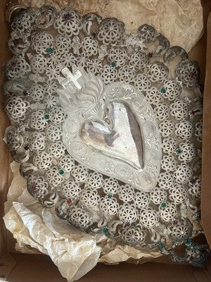 Ex Voto Cœur ARGENT 800 Cm32 Hauteur 48 Design Baroque Italy Vintage RARE 