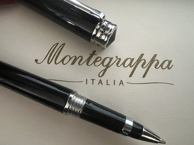 🔴 MONTEGRAPPA penna sfera Parola Slim Nera acciaio satinato resina roller NOS