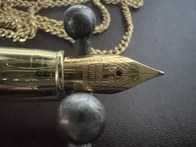 🔴 Penna stilografica collana laccata azzurro spirale dorata con pietra vintage