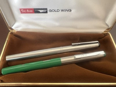 GEHA Stylos À Plume 704 Vert Oblò + Style 714 Chromé Écrivent Étui