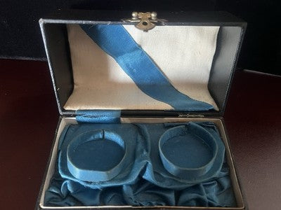 🔴 Scatola orologi tasca box 2 posti scrigno pitone e seta turchese antica 1800