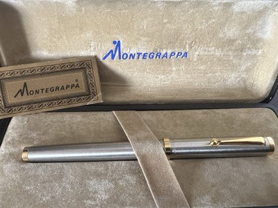 🔴 MONTEGRAPPA penna stilografica cromata pennino placcato oro F garanzia