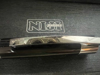 🔴 NIJI penna stilografica lacca nera profili cromati pennino Iridium 2 astuccio