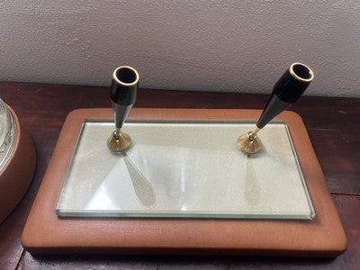🔴 Base penna scrivania sfera stilografica pelle e posacenere cristallo vintage