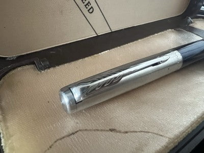 Parker 45 Stylo-Plume Stylo à Plume Bleu Chrome F Avec Cartouches Vintage