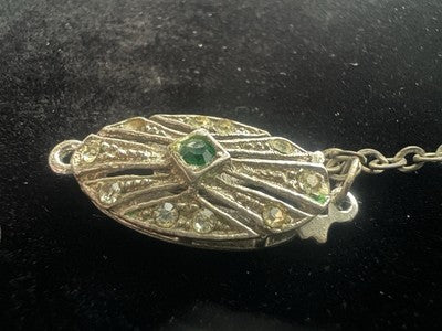 🔴 ARGENTO 835 chiusura collana gancio 1 filo con pietra verde vintage