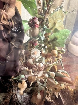 🔴 Madonna Miracoli ceroplastica angeli e ornamenti fiori con teca antica 1915