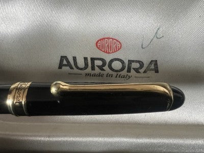Aurora Stylo-Plume Sphère 88 Mod 810 Résine Noire Profils Laminés Écrit Boîte 