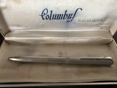 🔴 COLUMBUS penna sfera cromata satinata profili lucidi a scatto scrive vintage