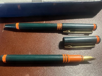 🔴 WATERMAN penna stilografica sfera verde arancione F cofanetto vintage 2 PENNE