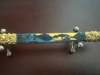 🔴 Penna sfera metallo dorato bassorilievi cabochon turchese astuccio vintage