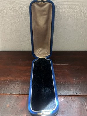 🔴 Blue brooch box, fabric case with original Art Deco clasp 