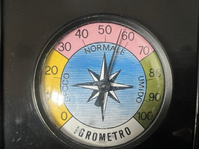 🔴 BRIO TIME Wanduhr mit Barometer und Hygrometer, schwarz, Eisen, Vintage 