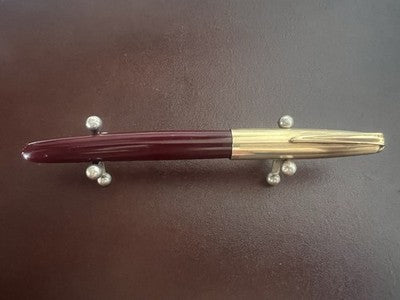 🔴 Penna stilografica bordeaux meccanismo a pistone F scrive vintage 1950