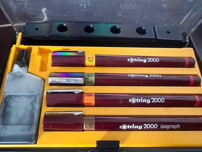 🔴 ROTRING penne Rapidograph da disegno tecnico inchiostro astuccio vintage B