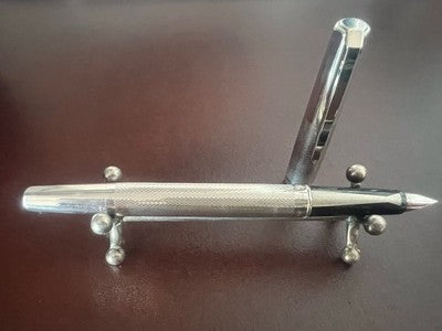 OMAS Fountain Pen 72 SOLID SILVER Guilloché Diamond Vintage NOS