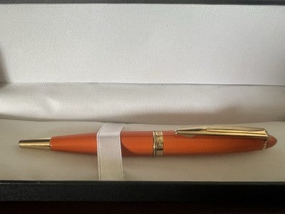 🔴 OSAMA penna sfera lacca arancione profili dorati scrive