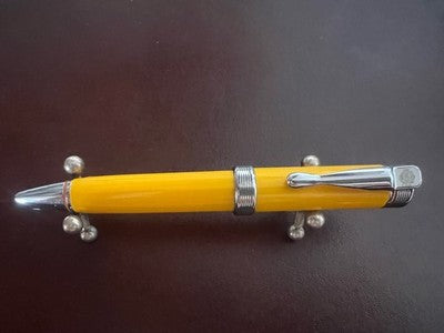 🔴 HARLEY DAVIDSON penna sfera lacca gialla lucida brillante e cromata scrive