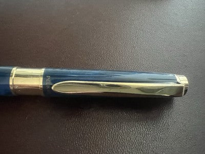 🔴 PELIKAN penna sfera Celebry lacca blu marmorizzata profili dorati vintage