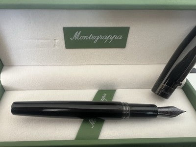 🔴 MONTEGRAPPA penna stilografica M Fortuna nera placcata rutenio NUOVA
